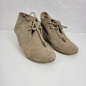 Toms Women's Shoes Size 8 Brown Suede Lace-Up Almond Toe Buck Wedges Heels